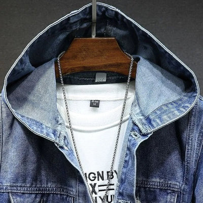 Veste en denim vintage avec capuche pour hommes