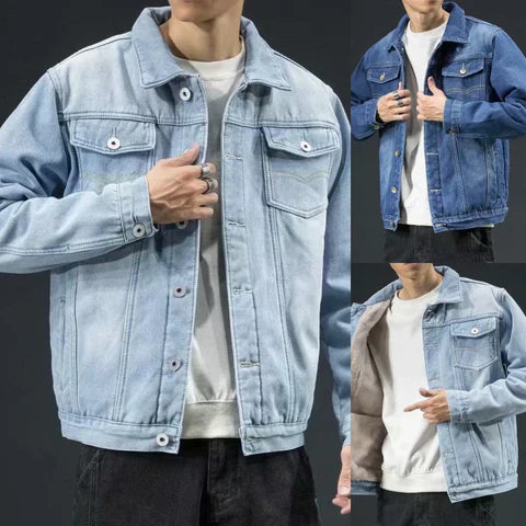 Veste en jean avec doublure en laine épaisse pour hommes