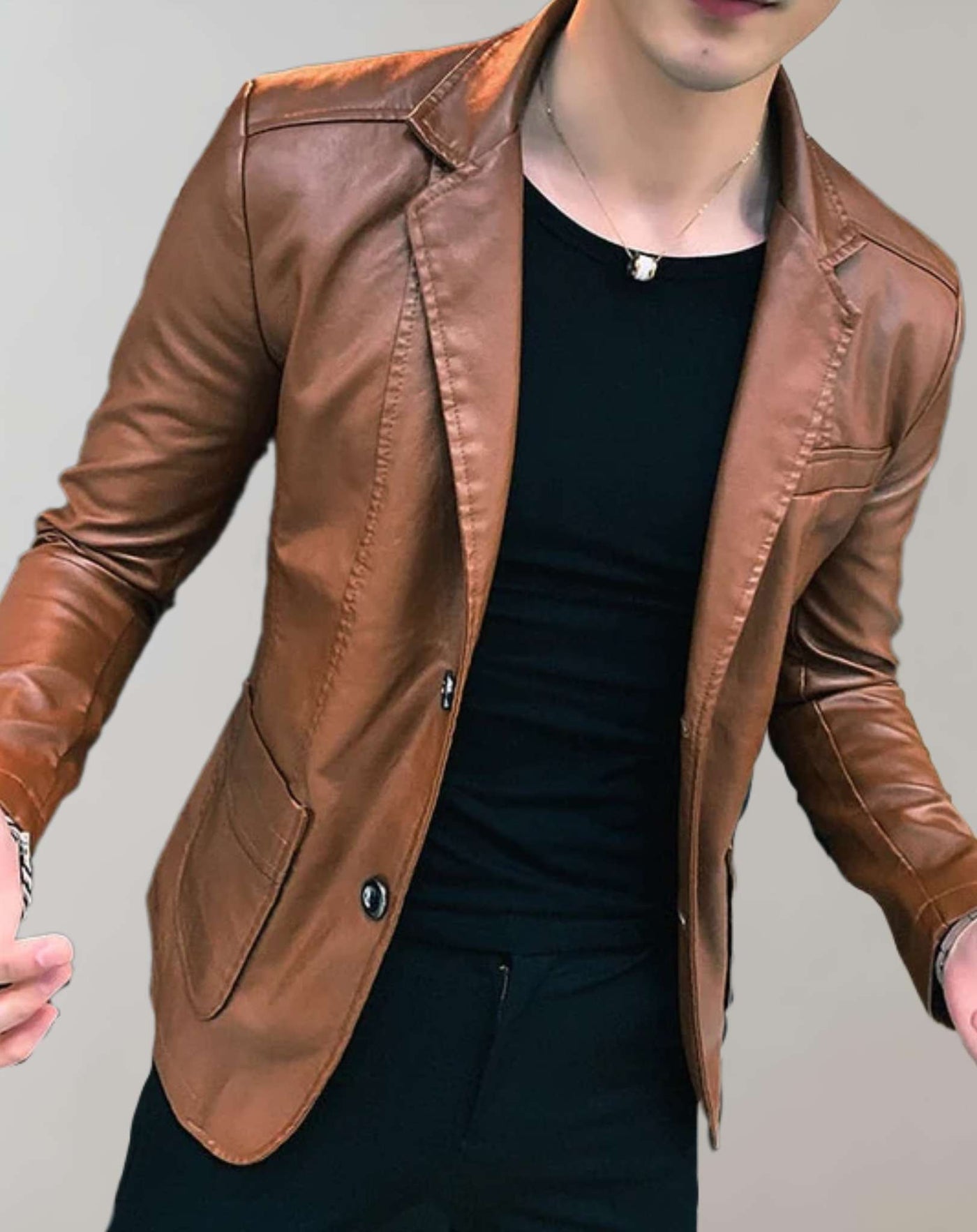 Veste en cuir décontractée pour hommes