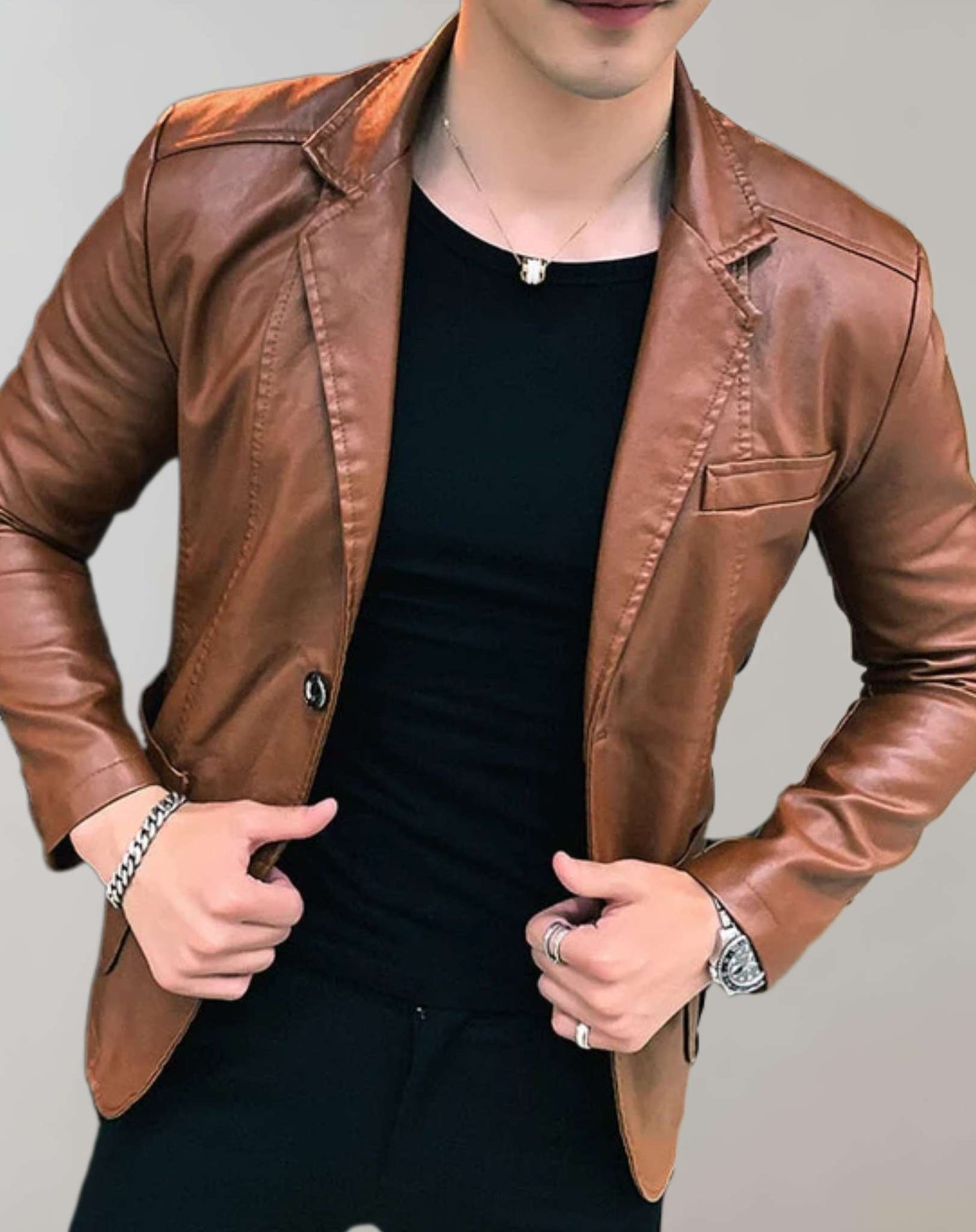 Veste en cuir décontractée pour hommes