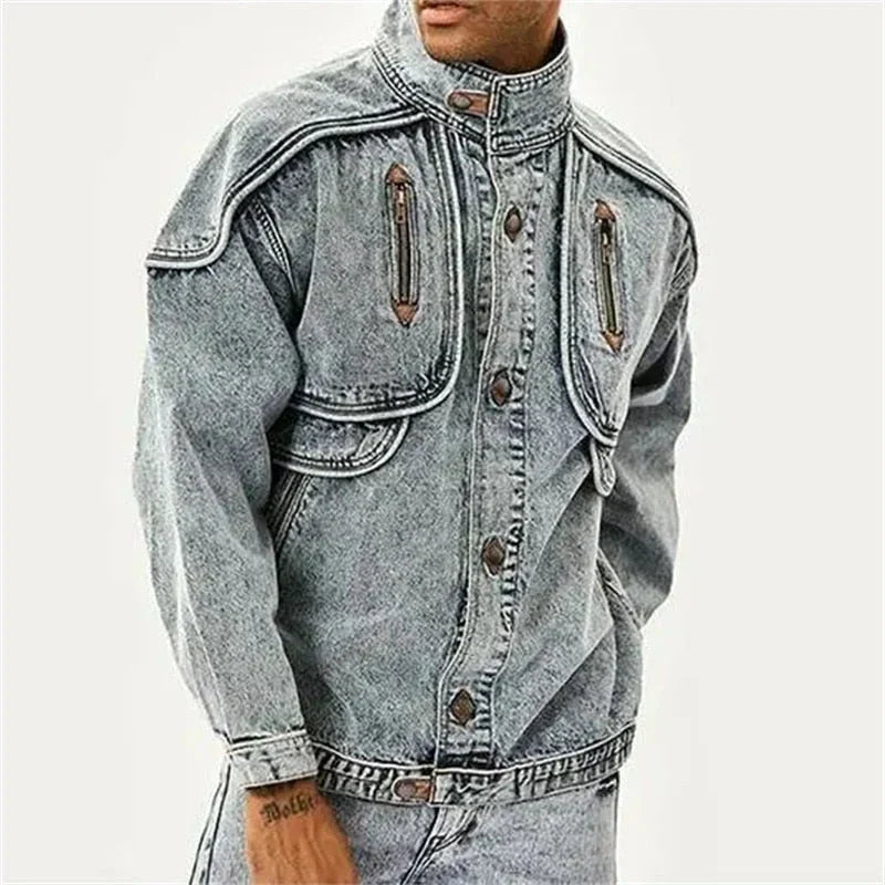 Veste en denim moto ajustée pour hommes