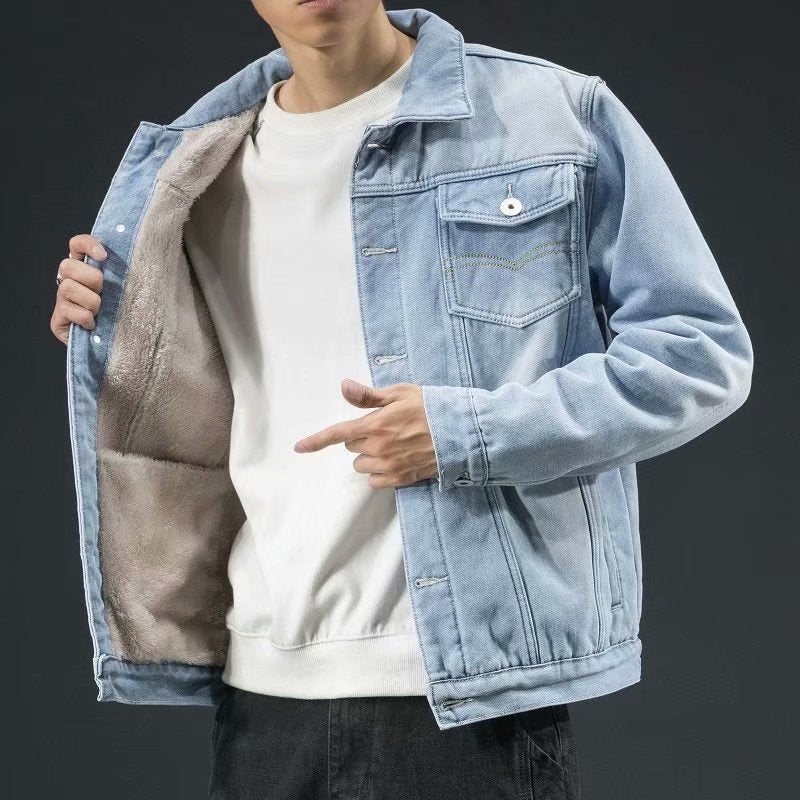 Veste en jean avec doublure en laine épaisse pour hommes