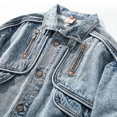 Veste en denim moto ajustée pour hommes