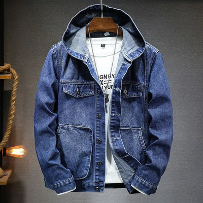 Veste en denim vintage avec capuche pour hommes