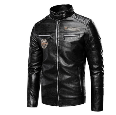 Veste en cuir tendance avec patches pour hommes