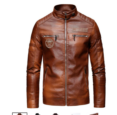 Veste en cuir tendance avec patches pour hommes