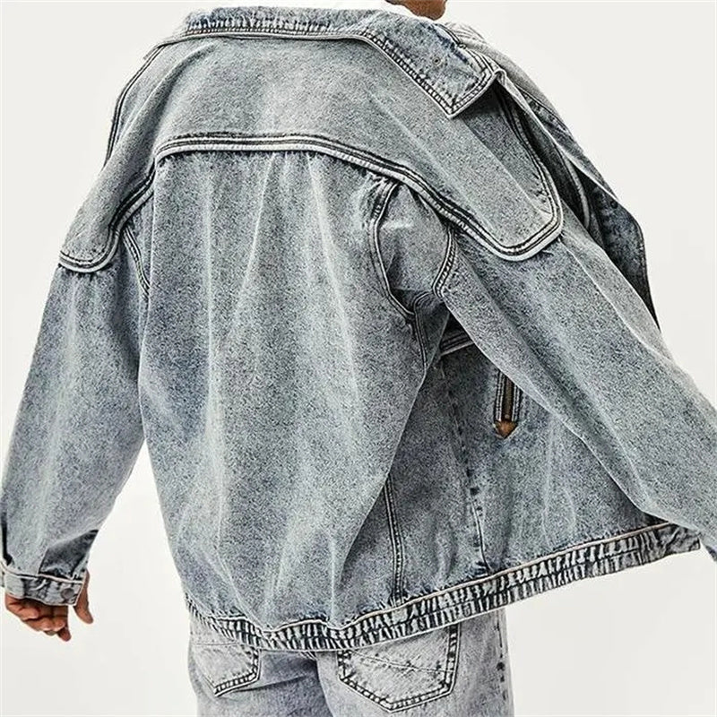 Veste en denim moto ajustée pour hommes