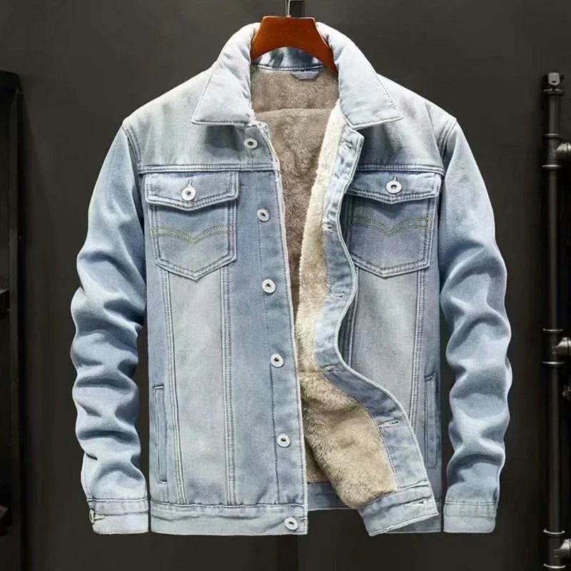 Veste en jean avec doublure en laine épaisse pour hommes